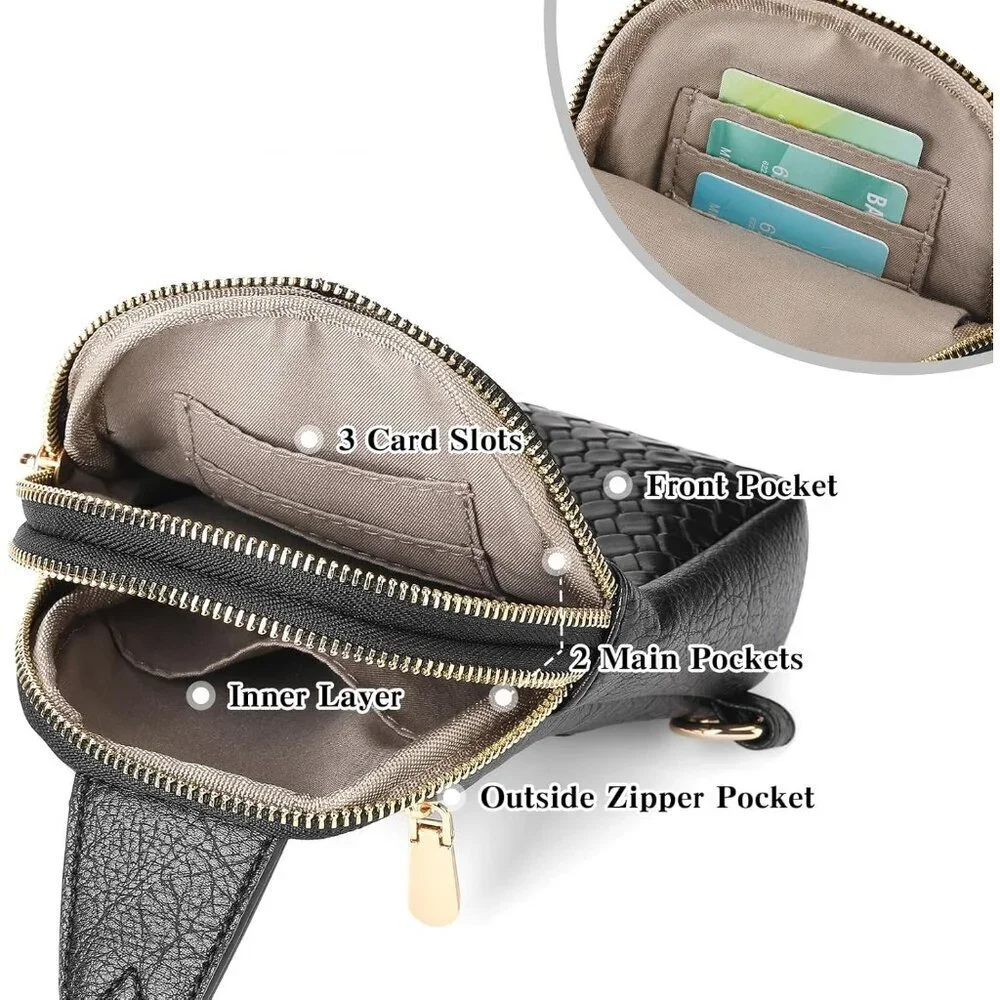 Women Small Sling Bag Vegan Leather Multi-Compartment Crossbody Purse